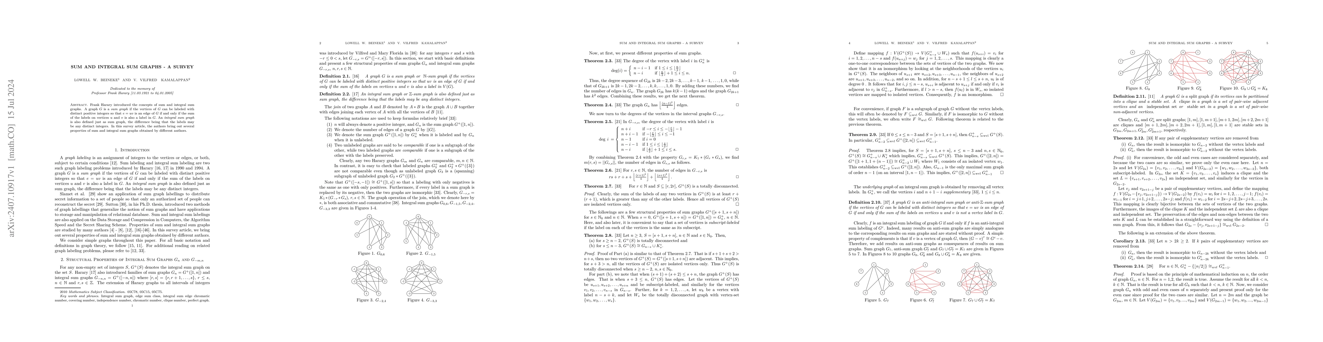 Thumbnail for Sum and integral sum graphs -- A survey