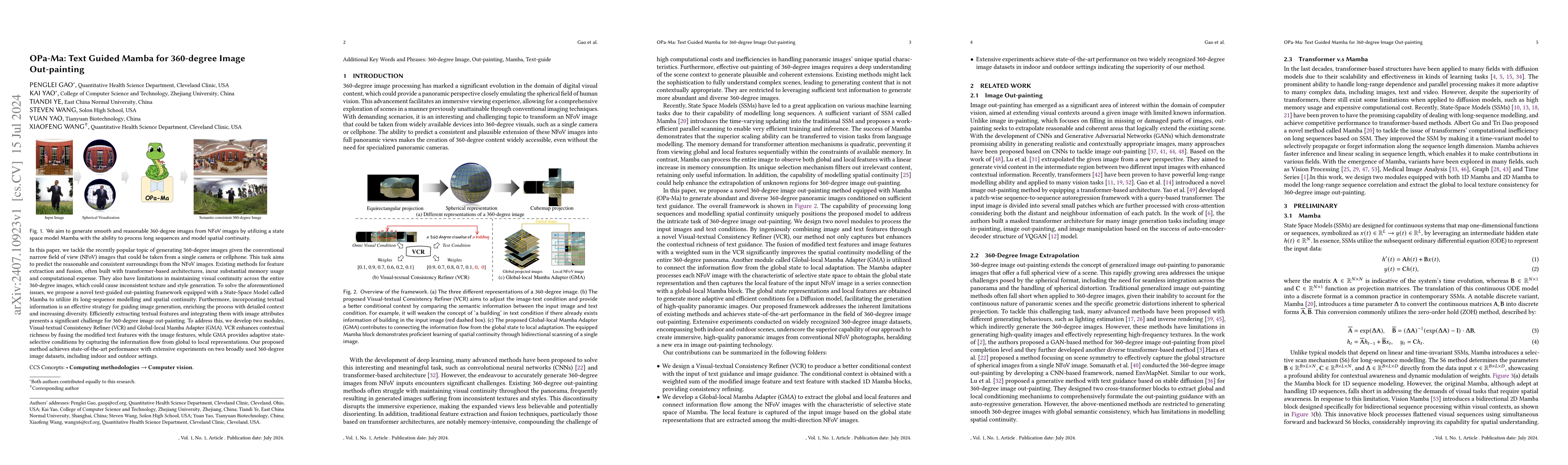 Thumbnail for OPa-Ma: Text Guided Mamba for 360-degree Image Out-painting
