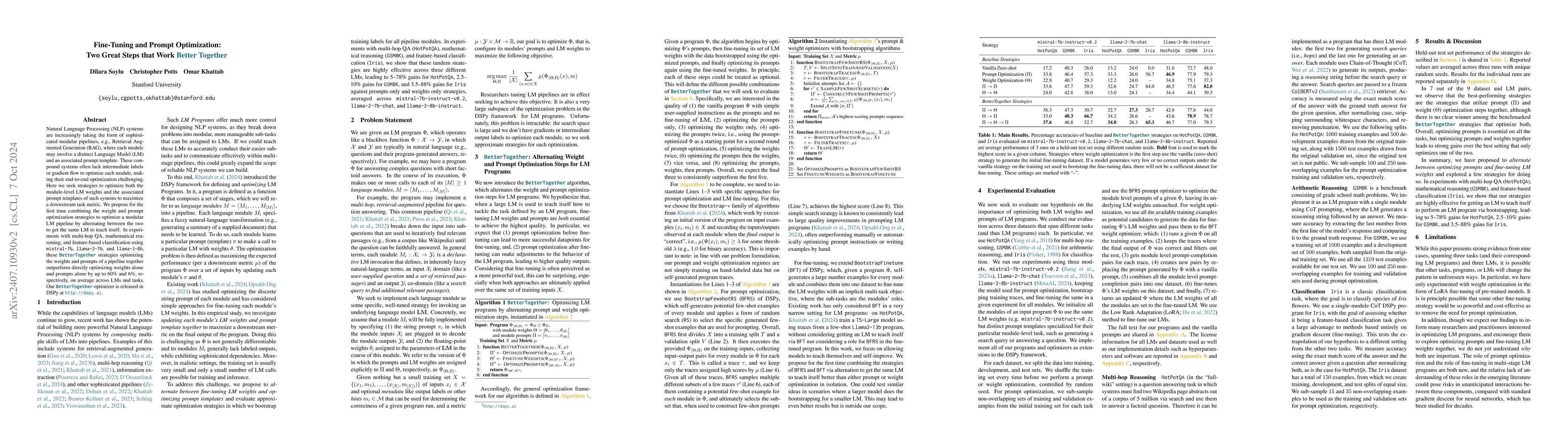 Thumbnail for Fine-Tuning and Prompt Optimization: Two Great Steps that Work Better
  Together