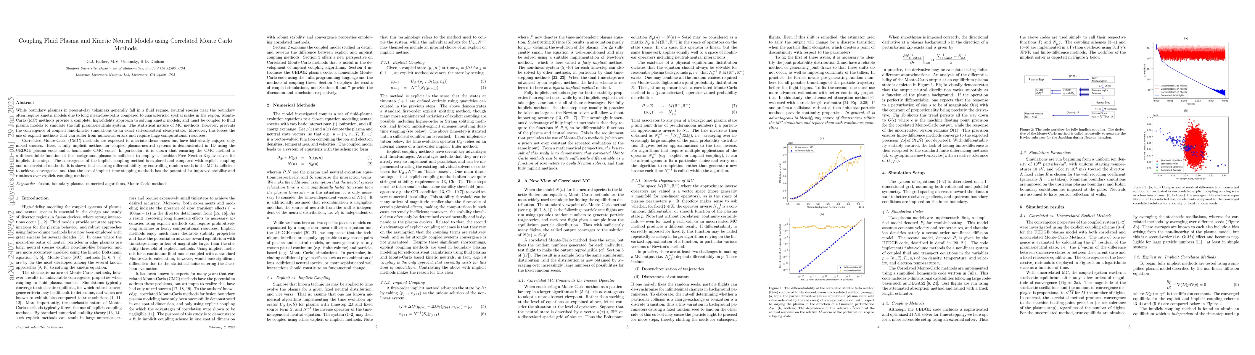 Thumbnail for Coupling Fluid Plasma and Kinetic Neutral Models using Correlated Monte
  Carlo Methods