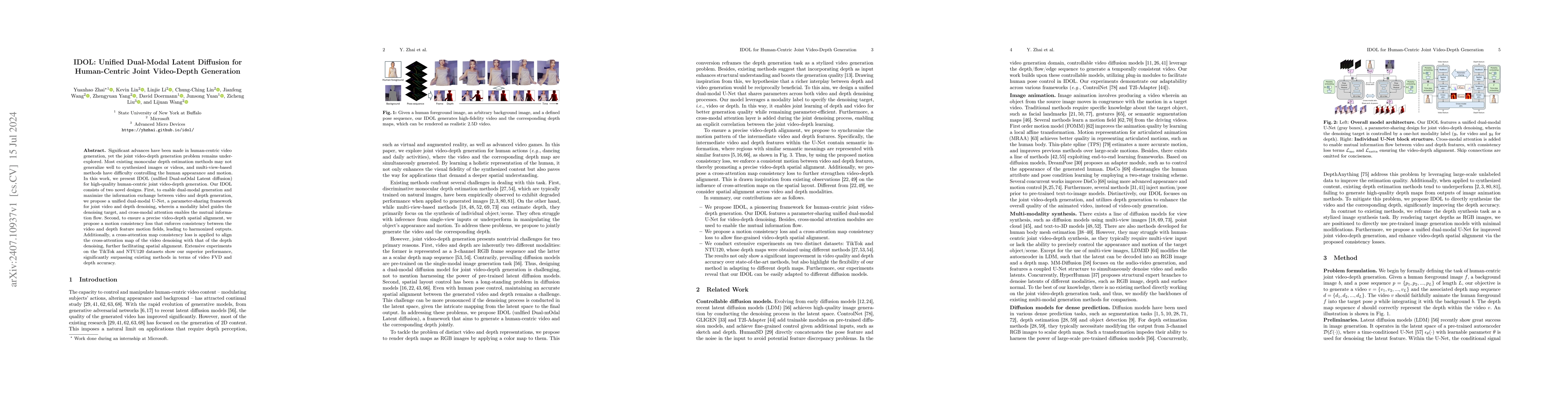 Thumbnail for IDOL: Unified Dual-Modal Latent Diffusion for Human-Centric Joint
  Video-Depth Generation