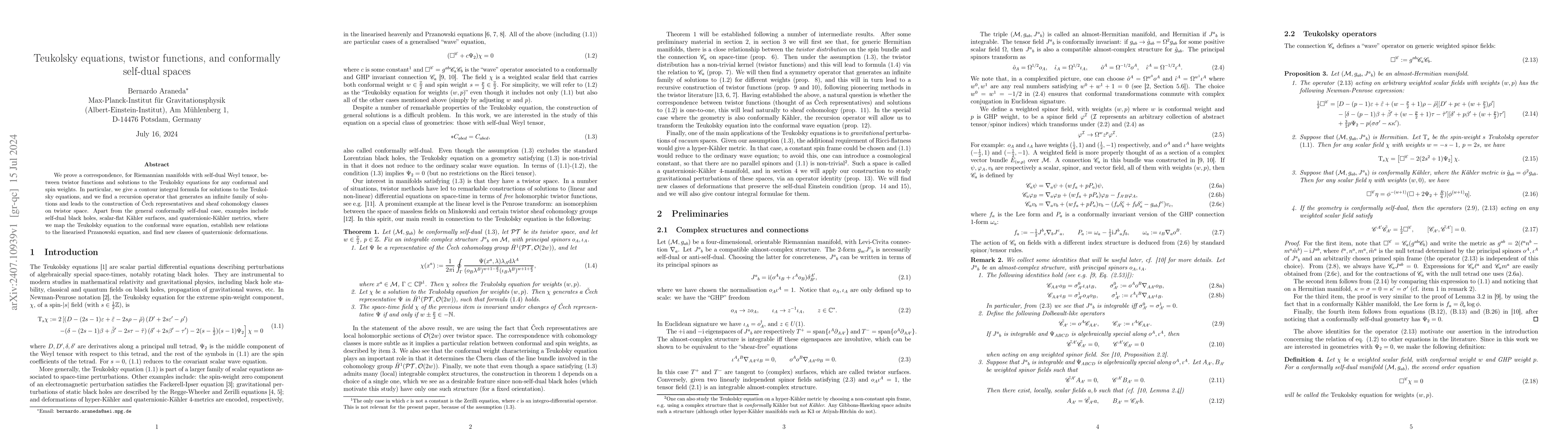 Thumbnail for Teukolsky equations, twistor functions, and conformally self-dual spaces