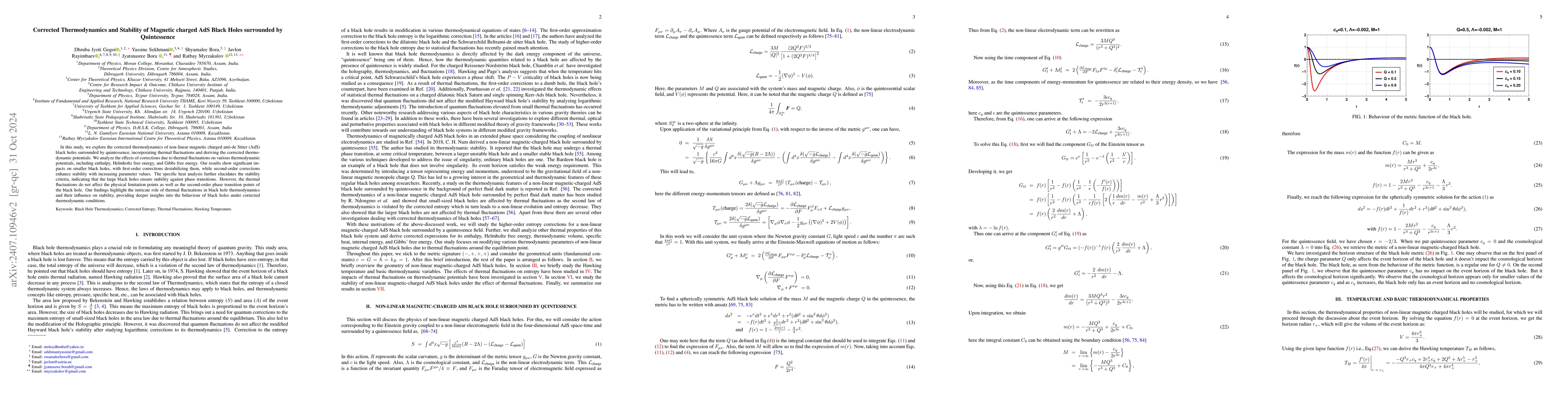 Thumbnail for Corrected Thermodynamics and Stability of Magnetic charged AdS Black
  Holes surrounded by Quintessence