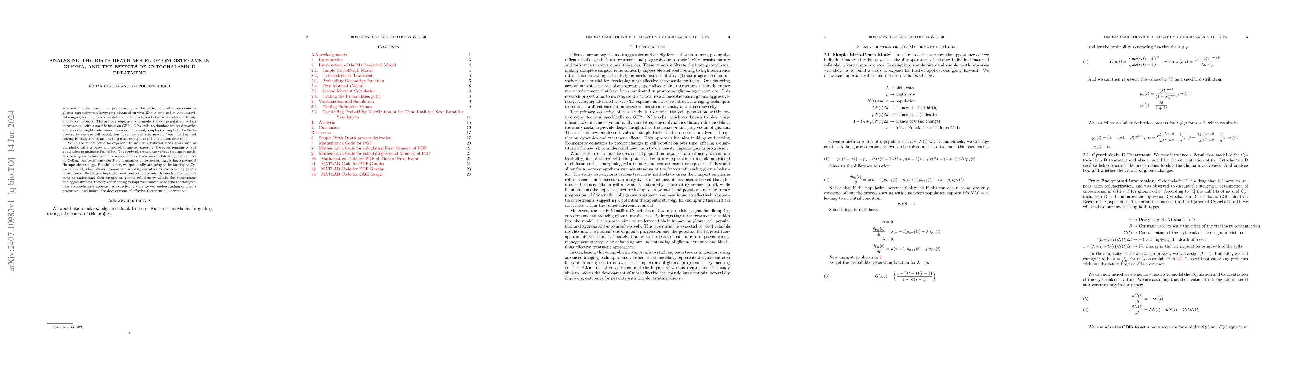 Thumbnail for Analyzing the birth-death model of Oncostreams in Glioma, and the
  effects of Cytochalasin D treatment