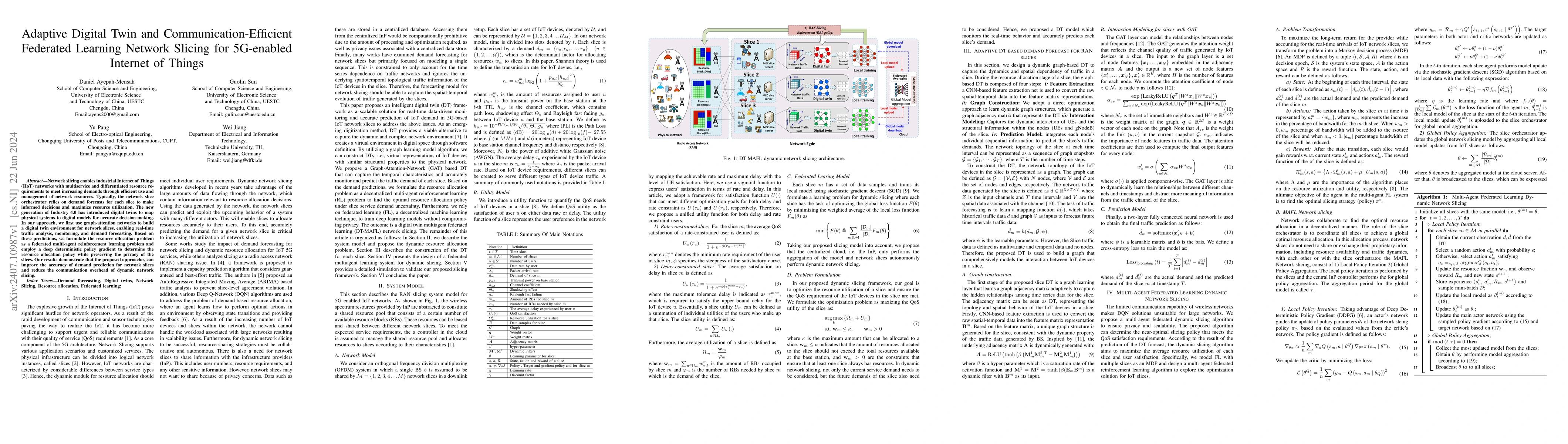 Thumbnail for Adaptive Digital Twin and Communication-Efficient Federated Learning
  Network Slicing for 5G-enabled Internet of Things