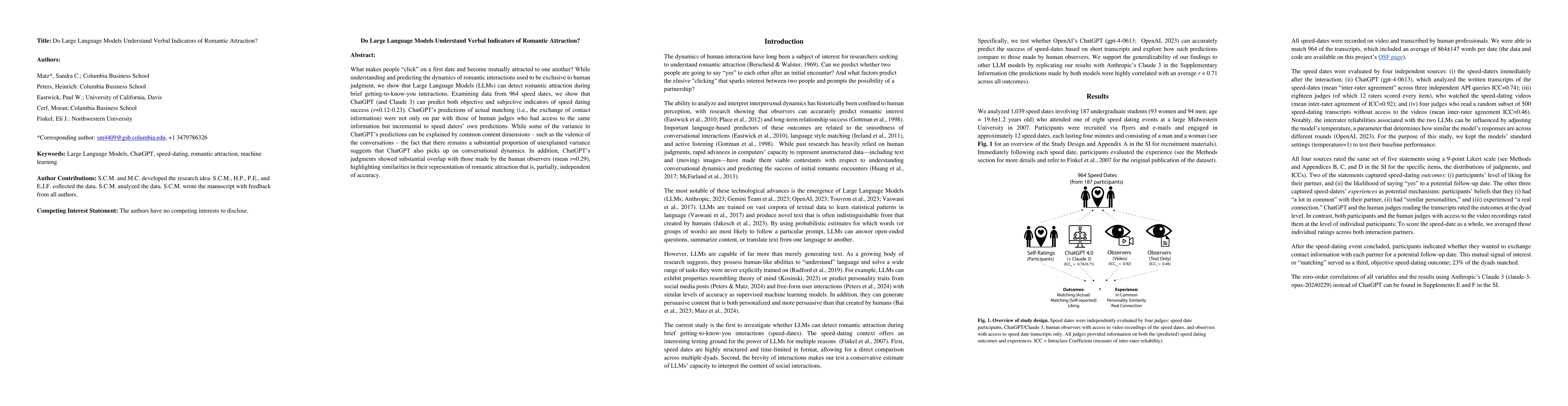Thumbnail for Do Large Language Models Understand Verbal Indicators of Romantic
  Attraction?