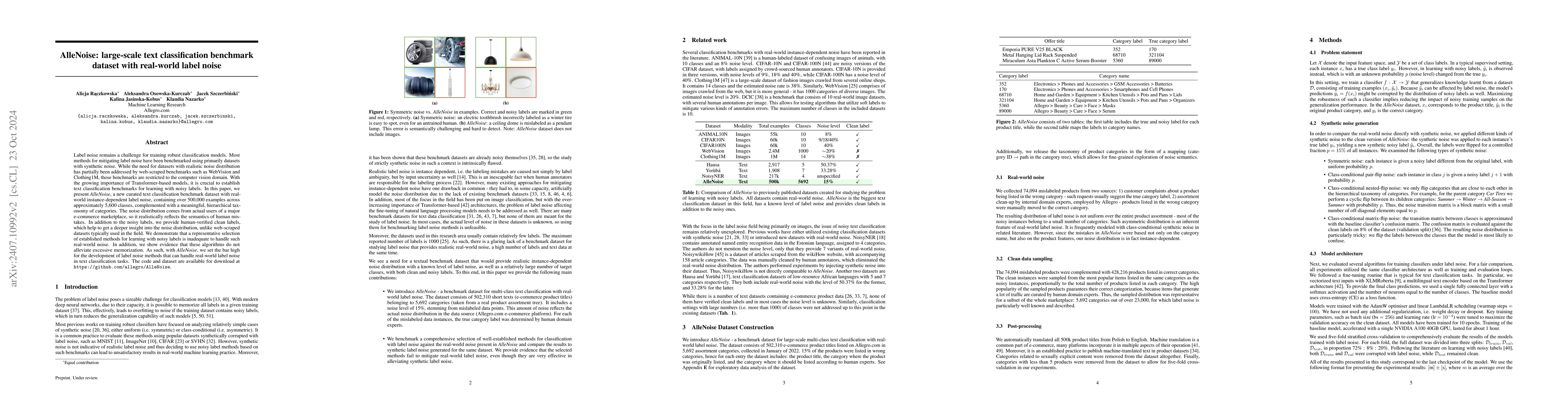 Thumbnail for AlleNoise -- large-scale text classification benchmark dataset with
  real-world label noise