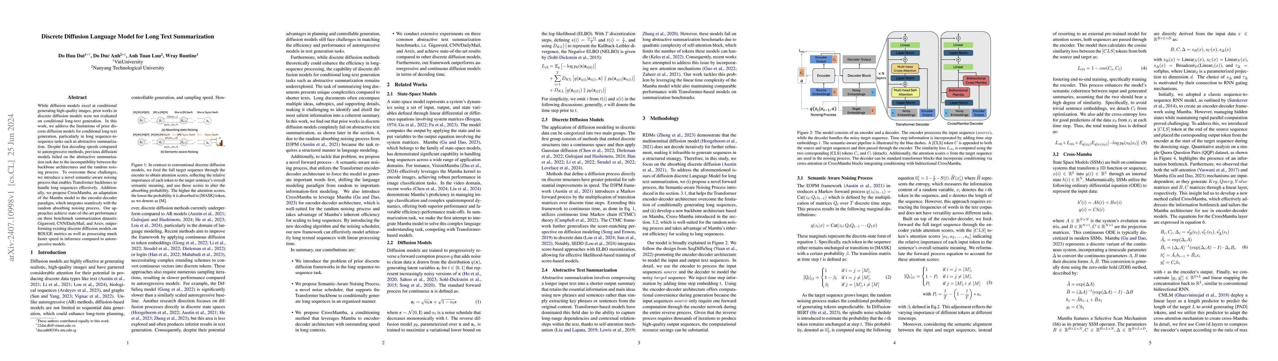 Thumbnail for Discrete Diffusion Language Model for Long Text Summarization