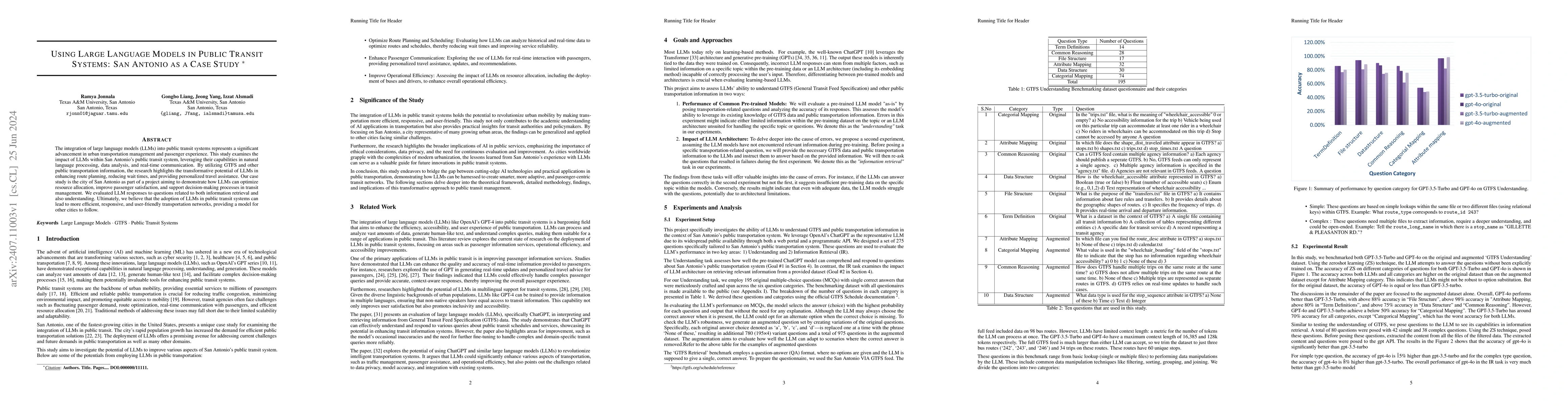 Thumbnail for Using Large Language Models in Public Transit Systems, San Antonio as a
  case study