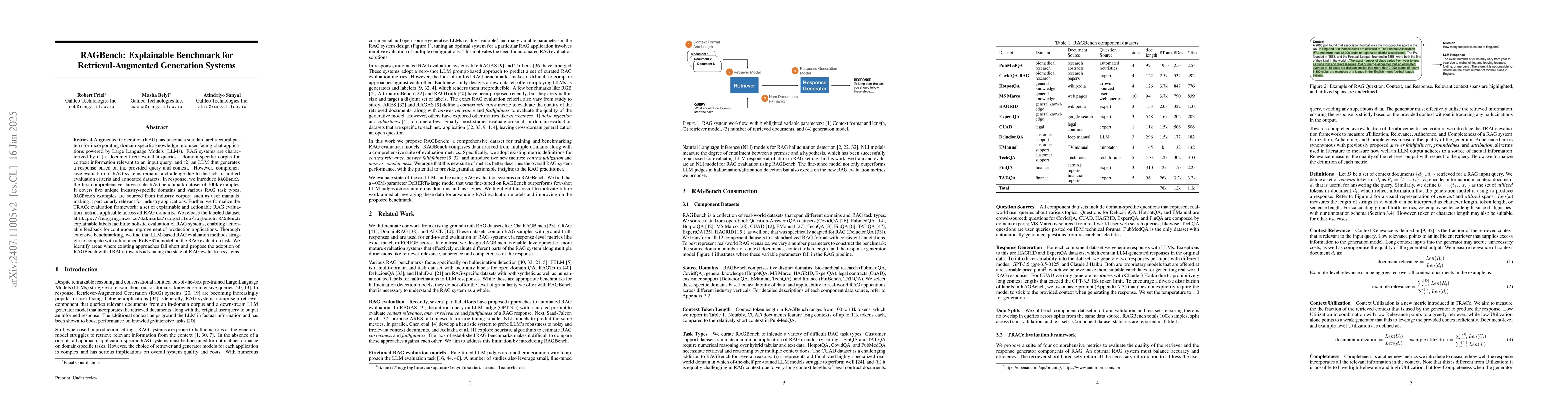 Thumbnail for RAGBench: Explainable Benchmark for Retrieval-Augmented Generation
  Systems