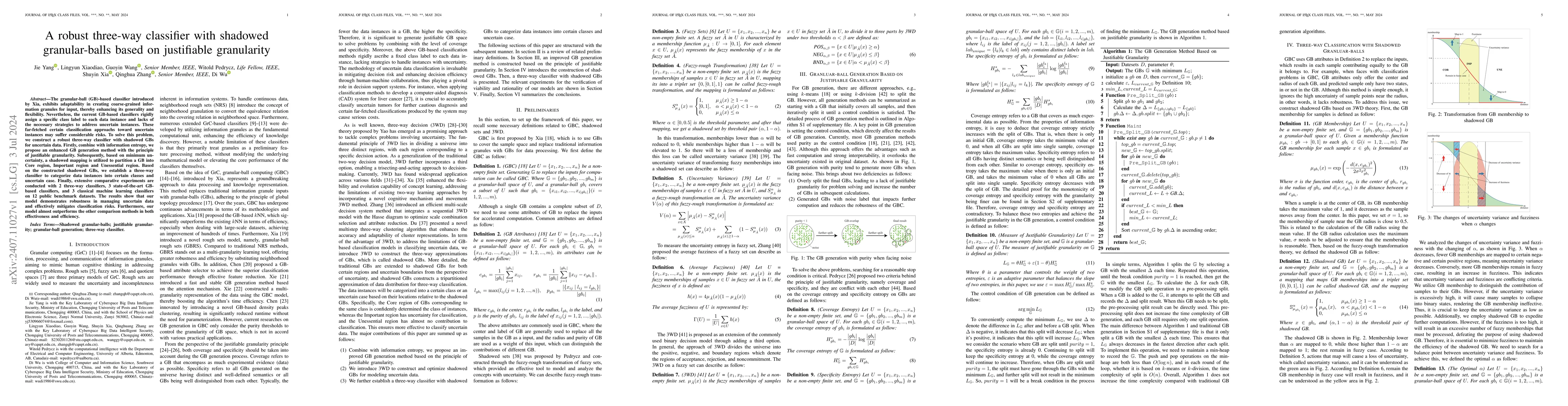 Thumbnail for A robust three-way classifier with shadowed granular-balls based on
  justifiable granularity