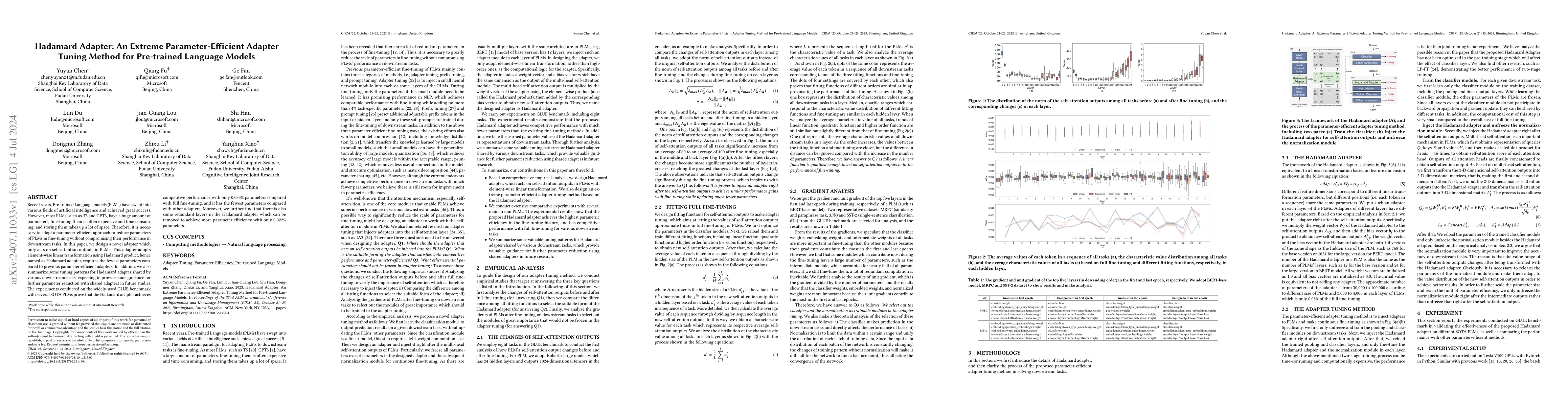 Thumbnail for Hadamard Adapter: An Extreme Parameter-Efficient Adapter Tuning Method
  for Pre-trained Language Models