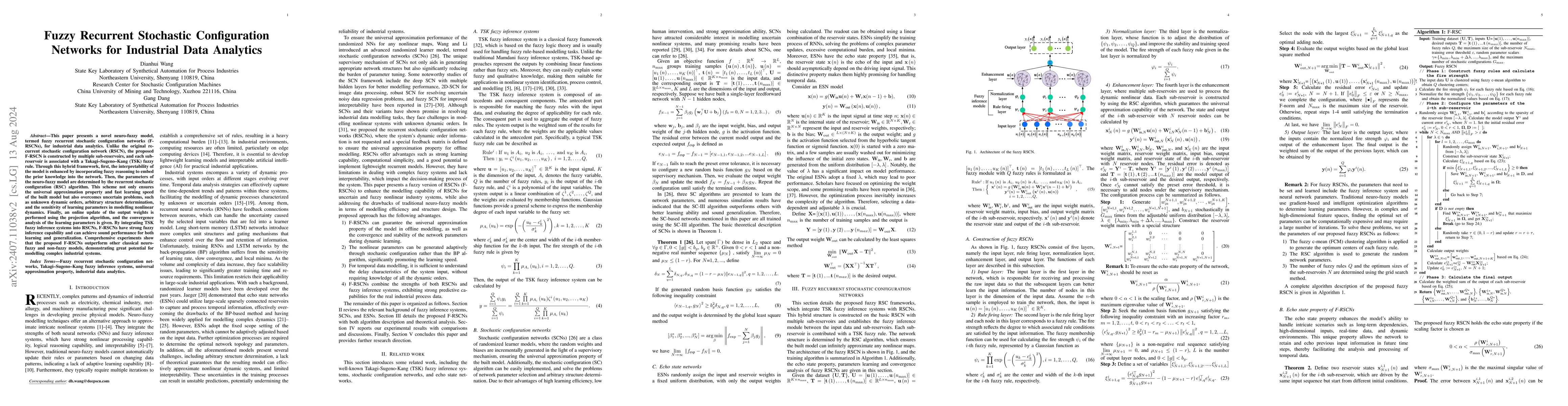 Thumbnail for Fuzzy Recurrent Stochastic Configuration Networks for Industrial Data
  Analytics