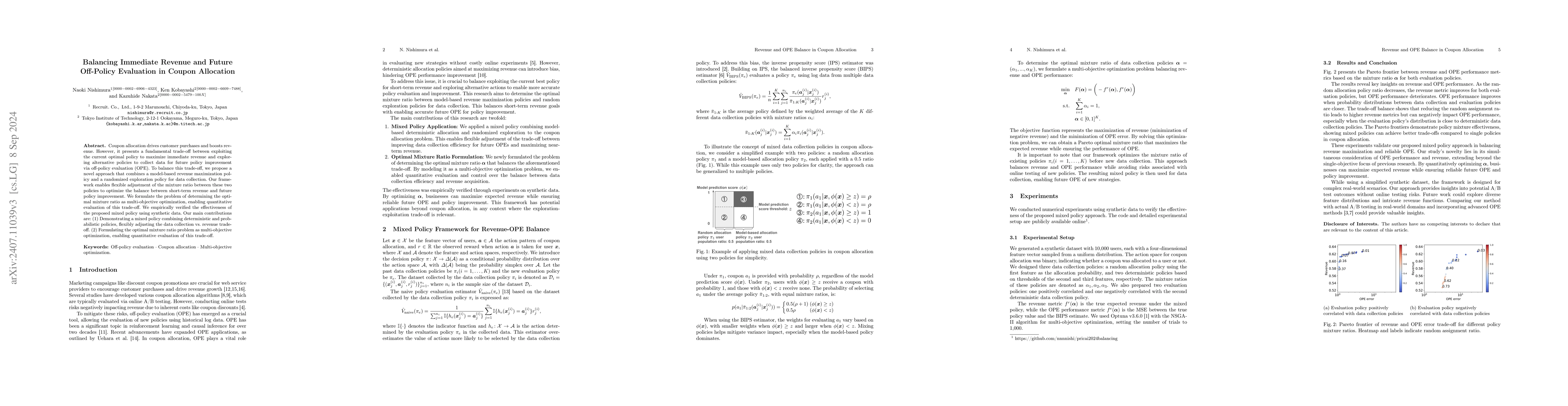 Thumbnail for Balancing Immediate Revenue and Future Off-Policy Evaluation in Coupon
  Allocation