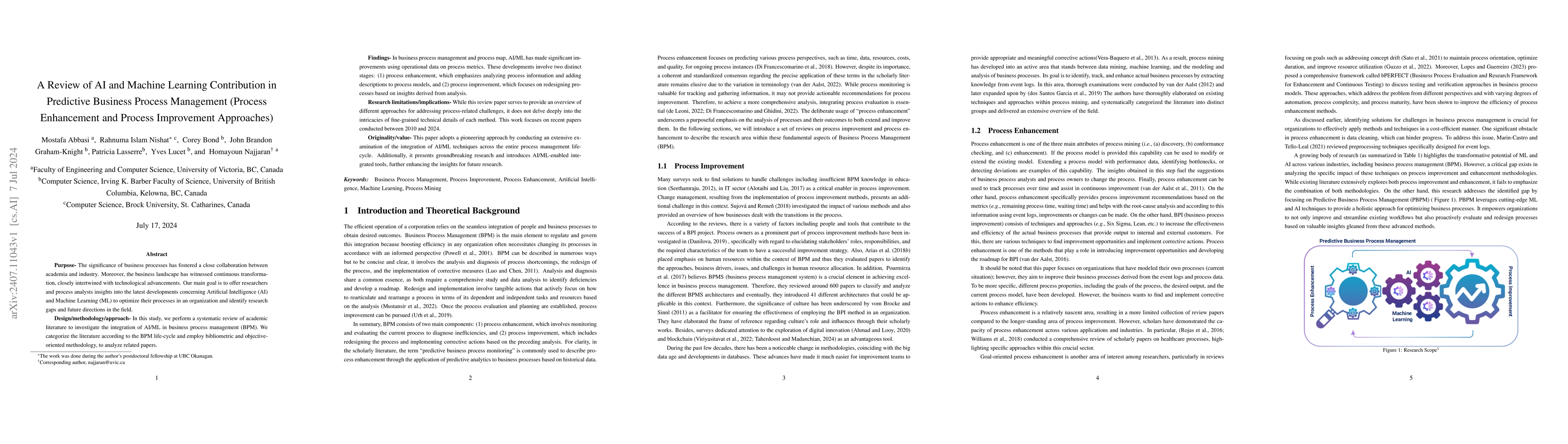 Thumbnail for A Review of AI and Machine Learning Contribution in Predictive Business
  Process Management (Process Enhancement and Process Improvement Approaches)