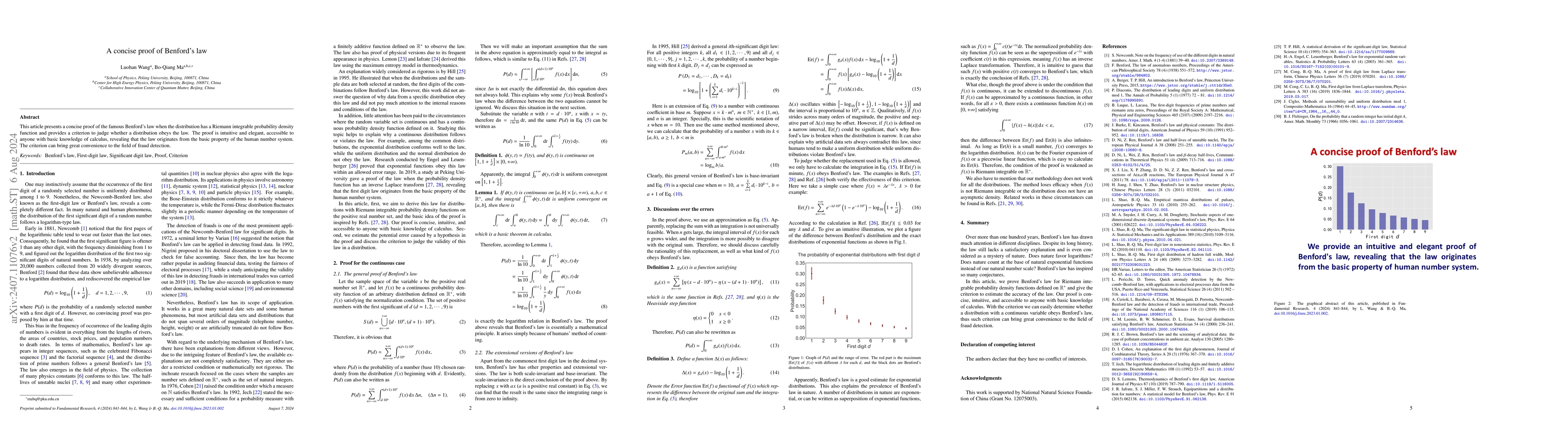 Thumbnail for A concise proof of Benford's law