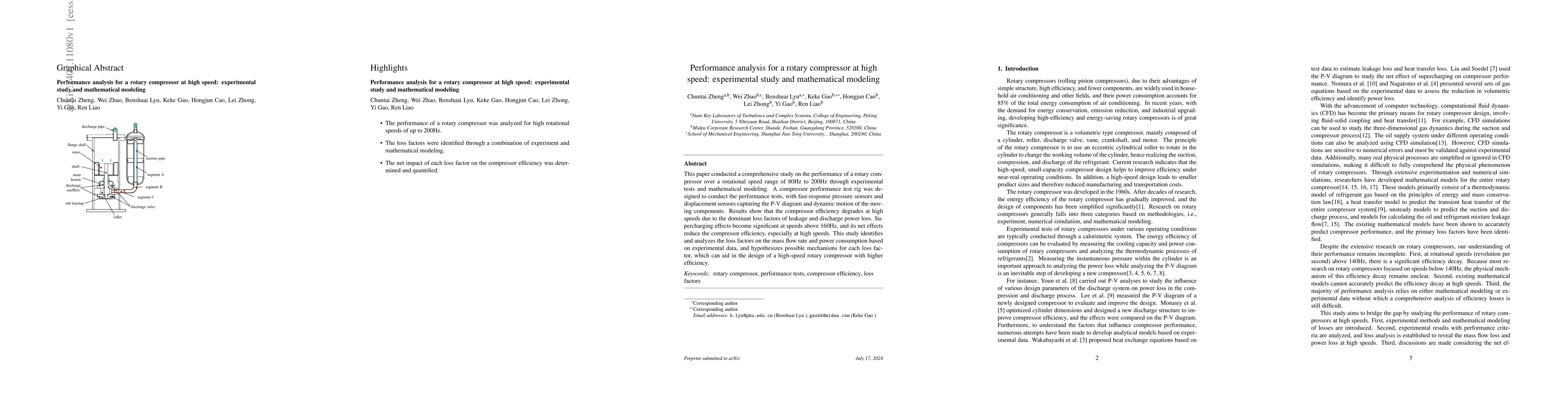 Thumbnail for Performance analysis for a rotary compressor at high speed: experimental
  study and mathematical modeling