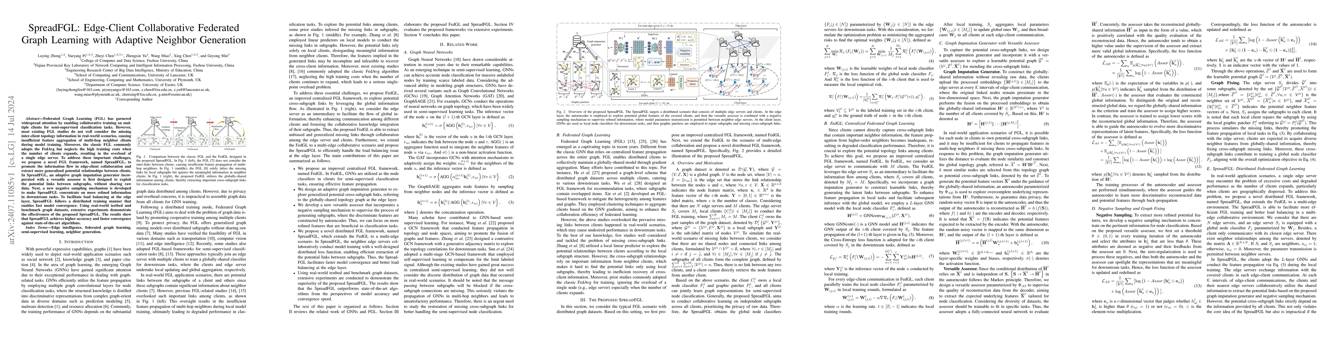 Thumbnail for SpreadFGL: Edge-Client Collaborative Federated Graph Learning with
  Adaptive Neighbor Generation