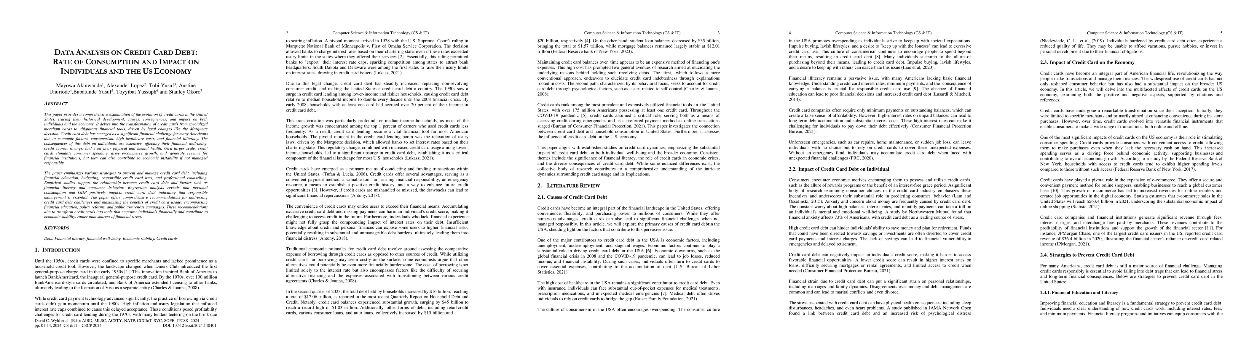 Thumbnail for Data Analysis on Credit Card Debt: Rate of Consumption and Impact on
  Individuals and the US Economy