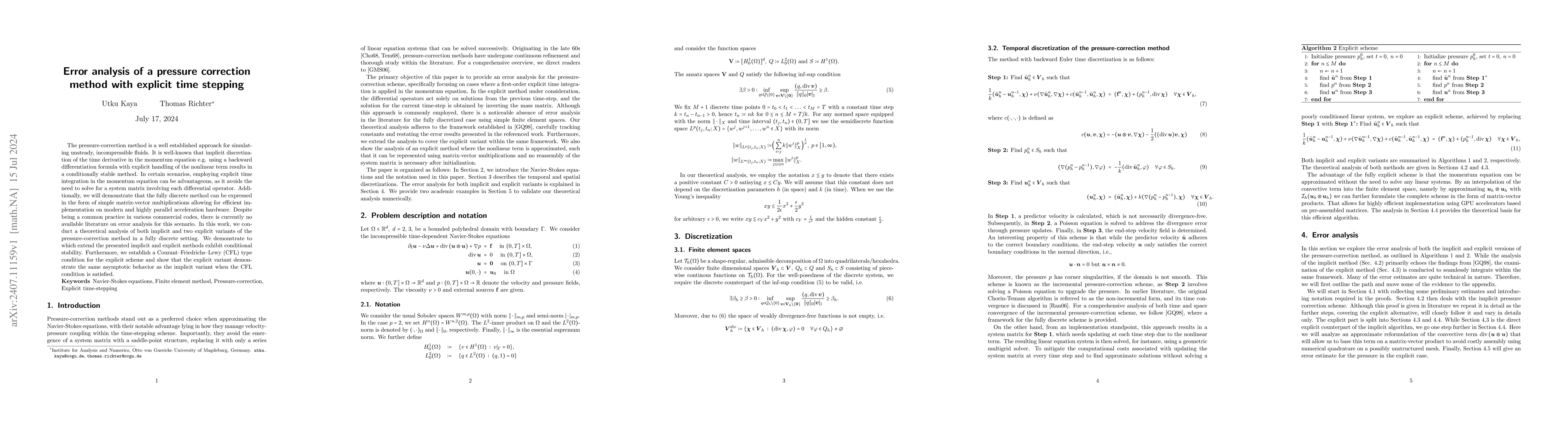 Thumbnail for Error analysis of a pressure correction method with explicit time
  stepping