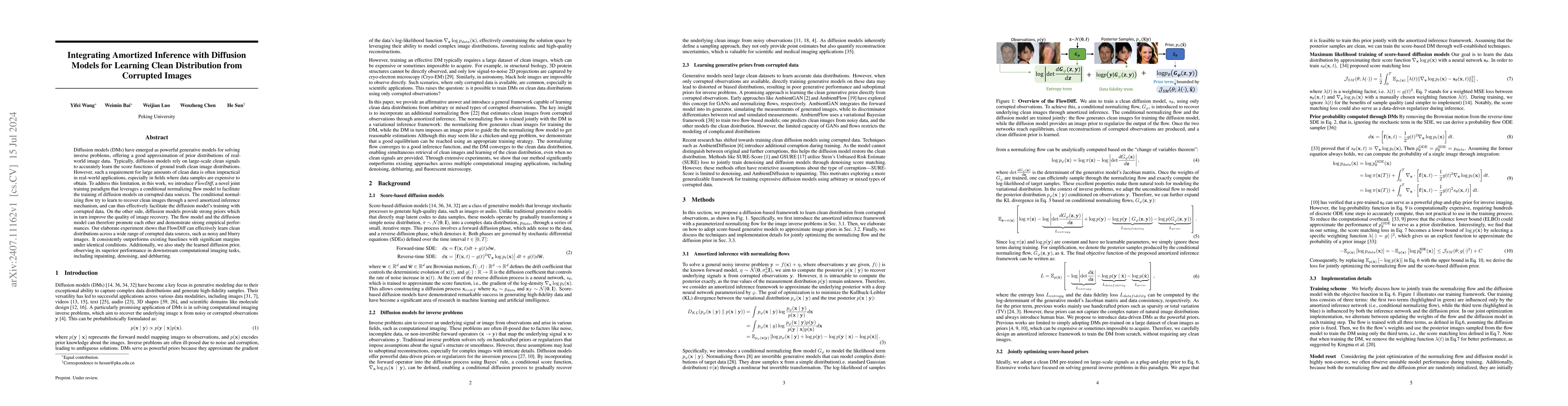 Thumbnail for Integrating Amortized Inference with Diffusion Models for Learning Clean
  Distribution from Corrupted Images
