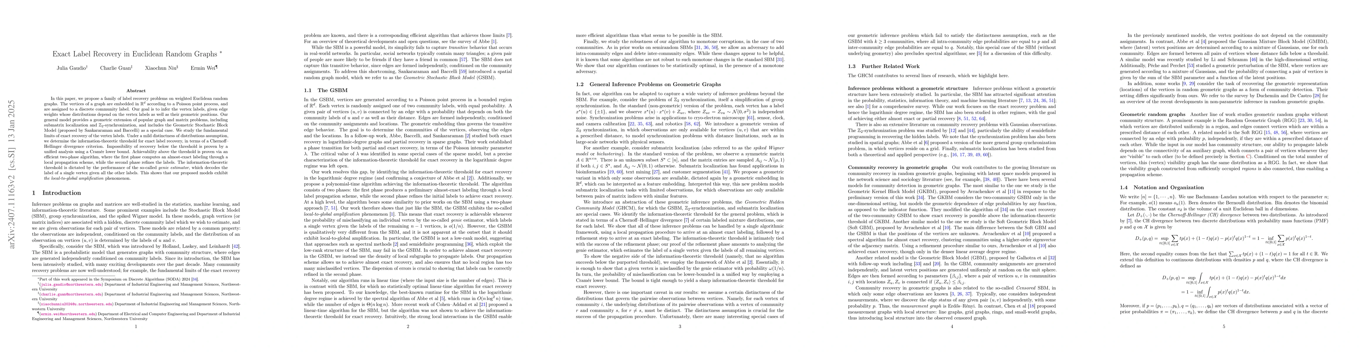 Thumbnail for Exact Label Recovery in Euclidean Random Graphs