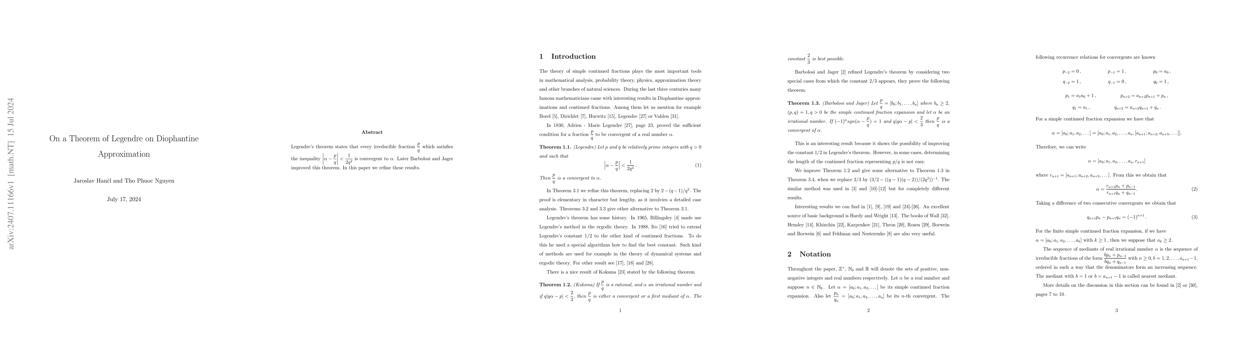 Thumbnail for On a Theorem of Legendre on Diophantine Approximation