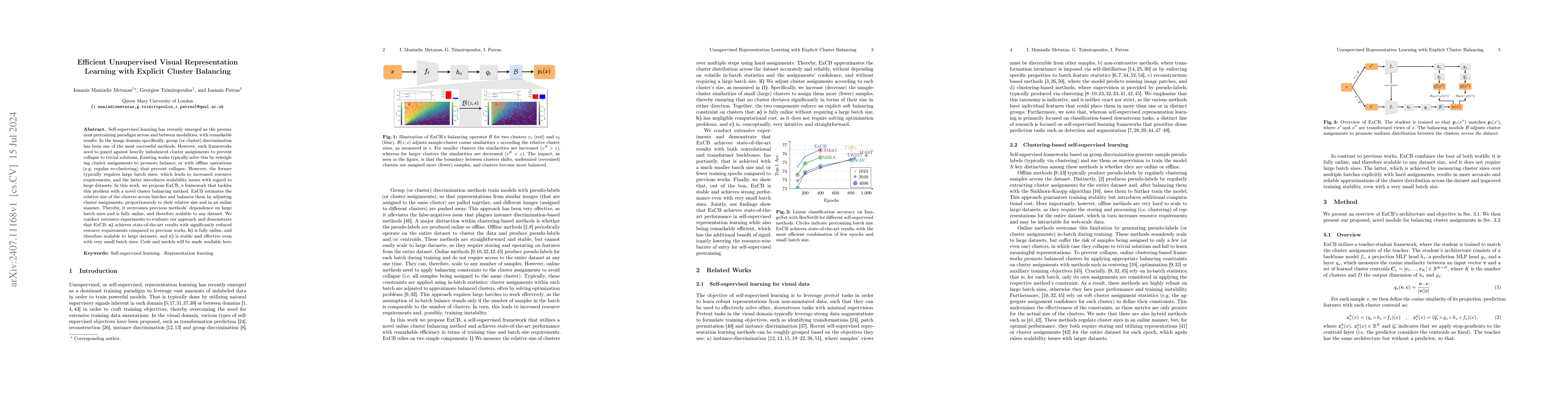 Thumbnail for Efficient Unsupervised Visual Representation Learning with Explicit
  Cluster Balancing