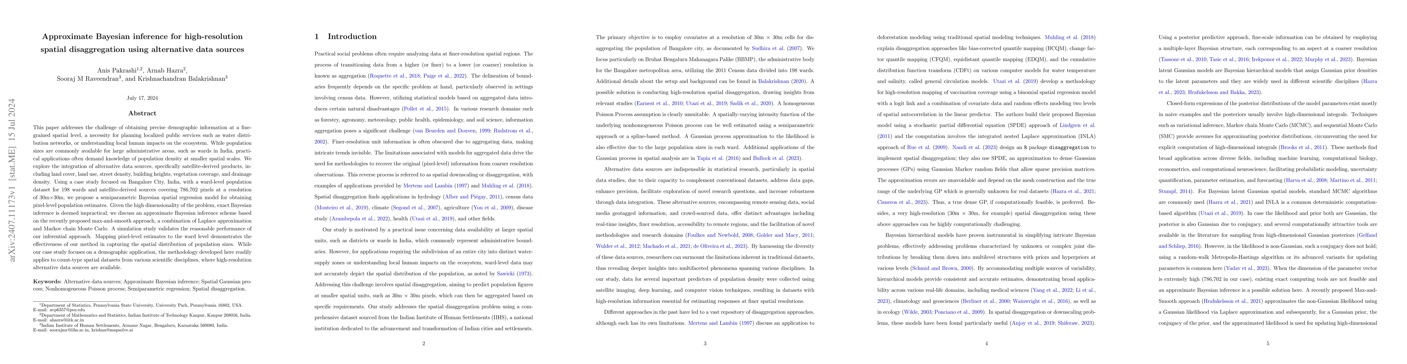 Thumbnail for Approximate Bayesian inference for high-resolution spatial
  disaggregation using alternative data sources