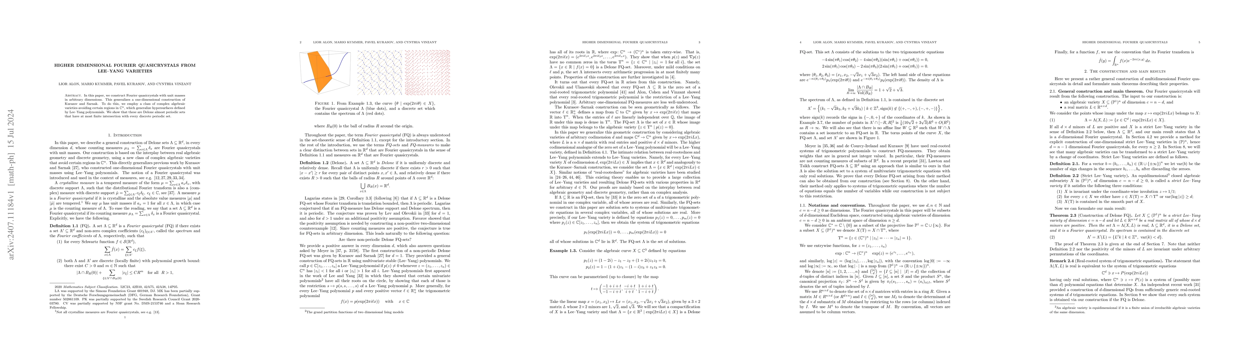 Thumbnail for Higher Dimensional Fourier Quasicrystals from Lee-Yang Varieties