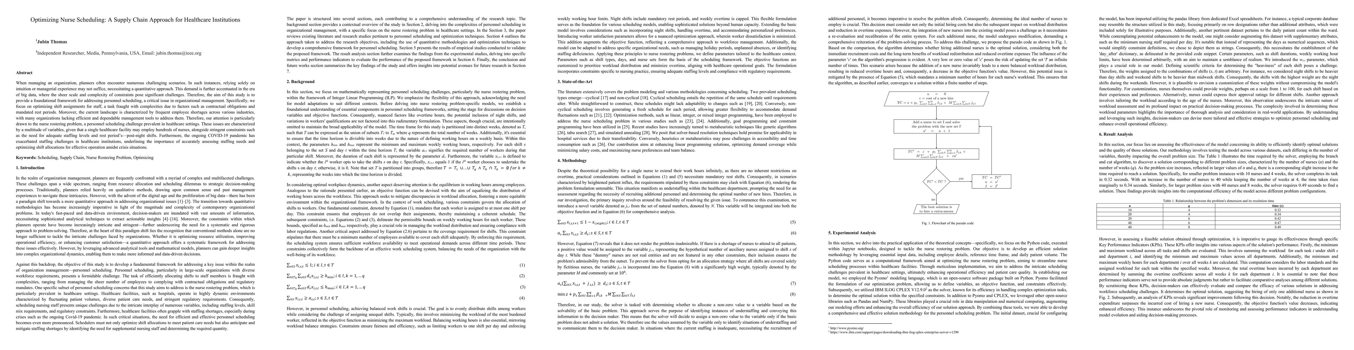 Thumbnail for Optimizing Nurse Scheduling: A Supply Chain Approach for Healthcare
  Institutions