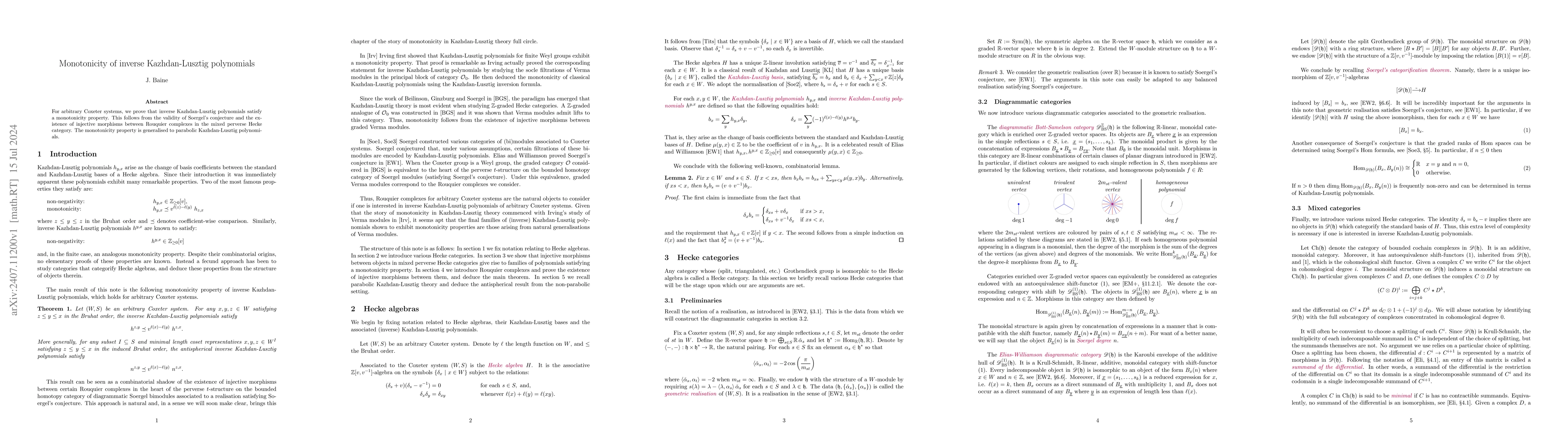 Thumbnail for Monotonicity of inverse Kazhdan-Lusztig polynomials