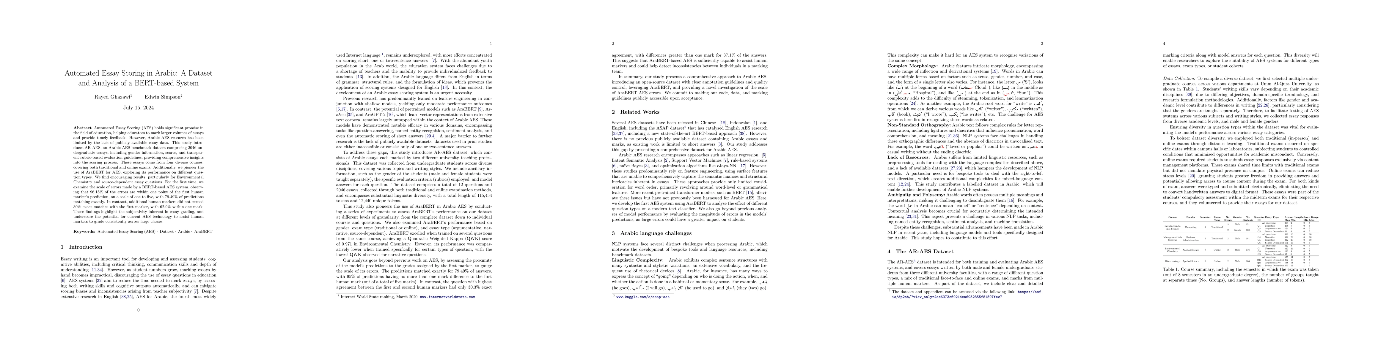 Thumbnail for Automated essay scoring in Arabic: a dataset and analysis of a
  BERT-based system