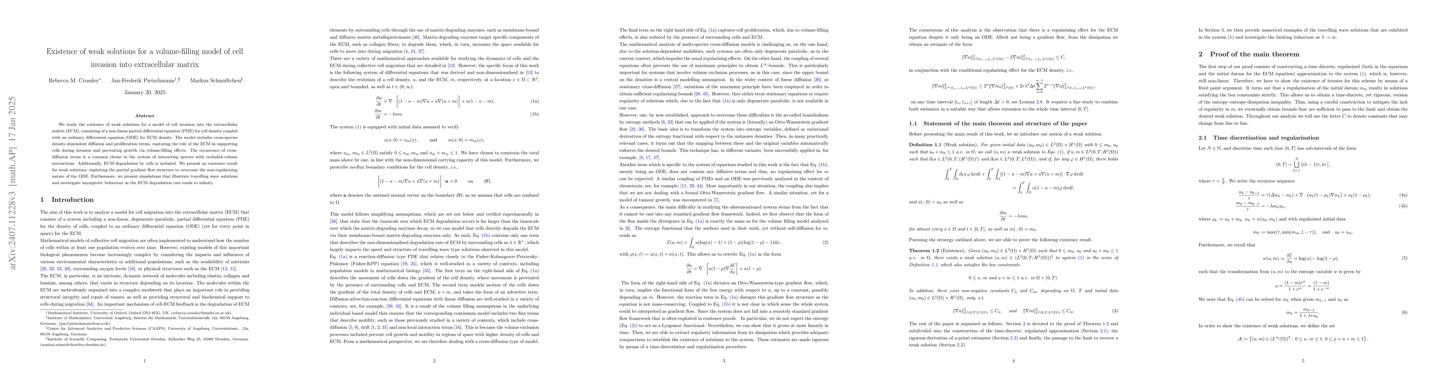 Thumbnail for Existence of weak solutions for a volume-filling model of cell invasion
  into extracellular matrix