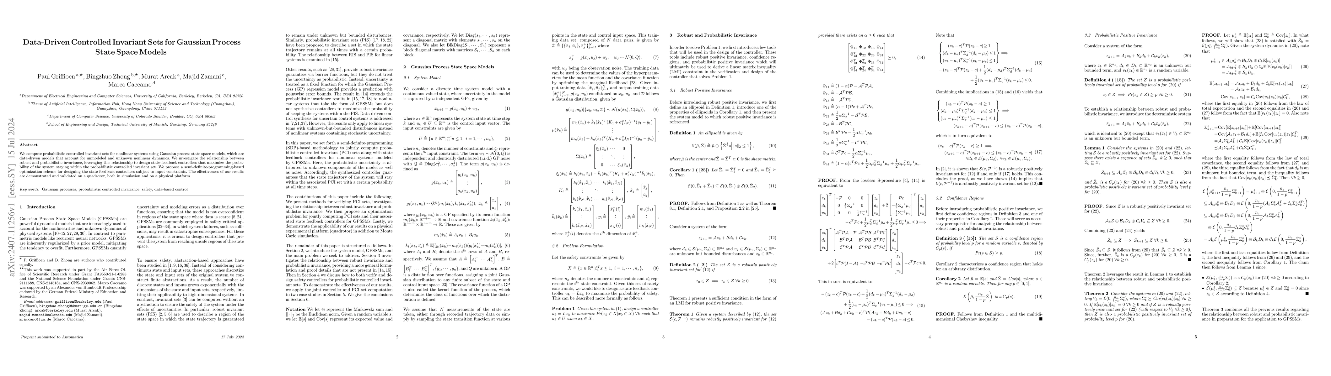 Thumbnail for Data-Driven Controlled Invariant Sets for Gaussian Process State Space
  Models