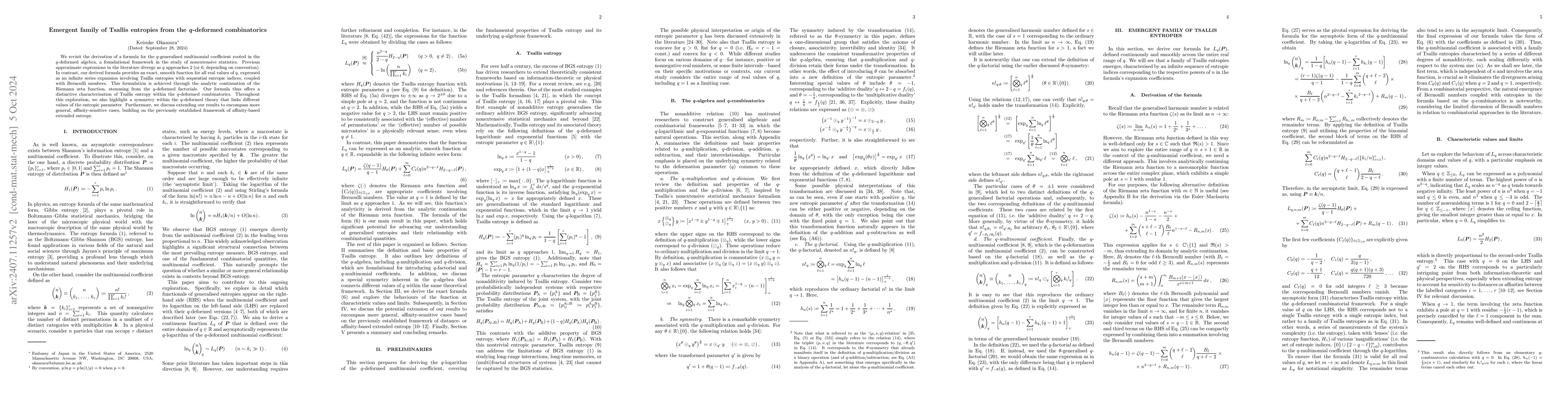 Thumbnail for Emergent family of Tsallis entropies from the $q$-deformed combinatorics