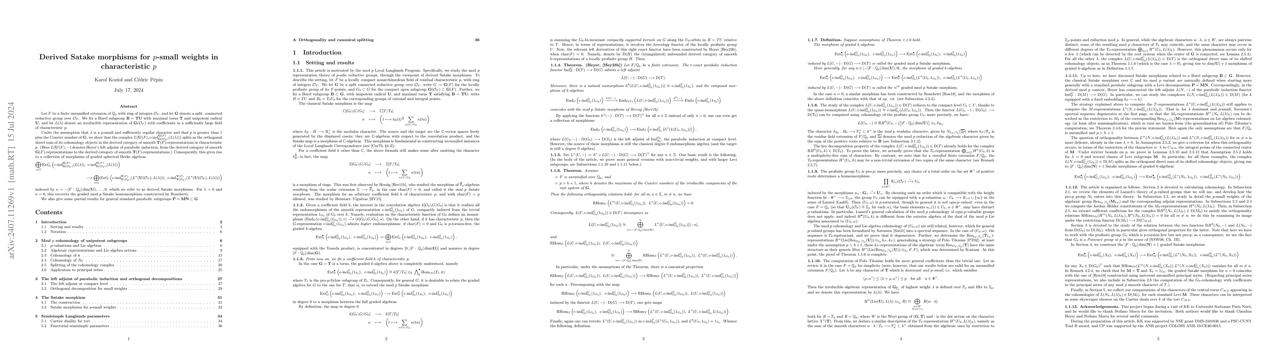 Thumbnail for Derived Satake morphisms for $p$-small weights in characteristic $p$