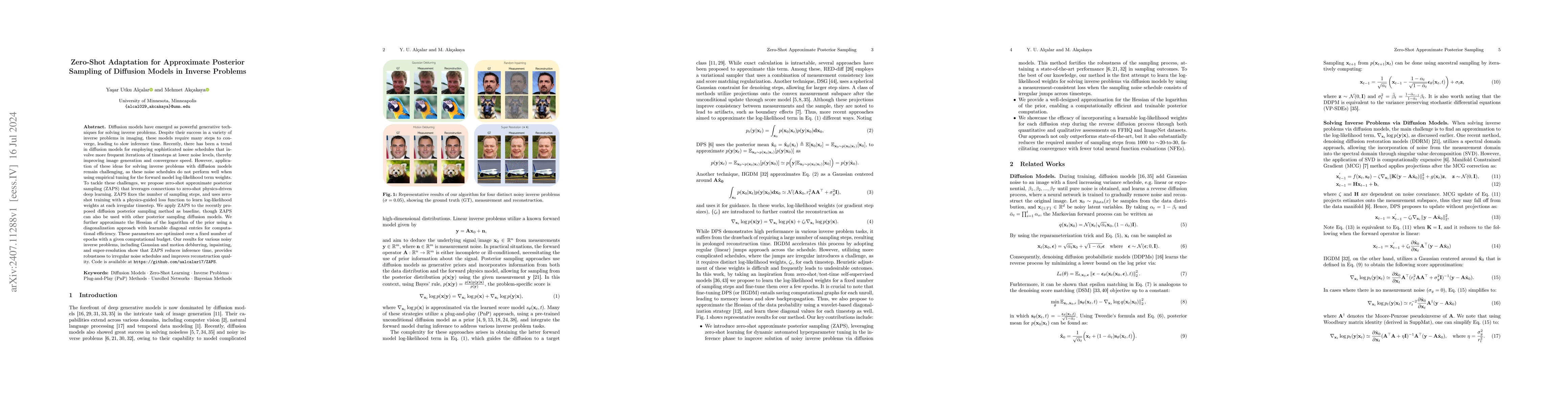 Thumbnail for Zero-Shot Adaptation for Approximate Posterior Sampling of Diffusion
  Models in Inverse Problems