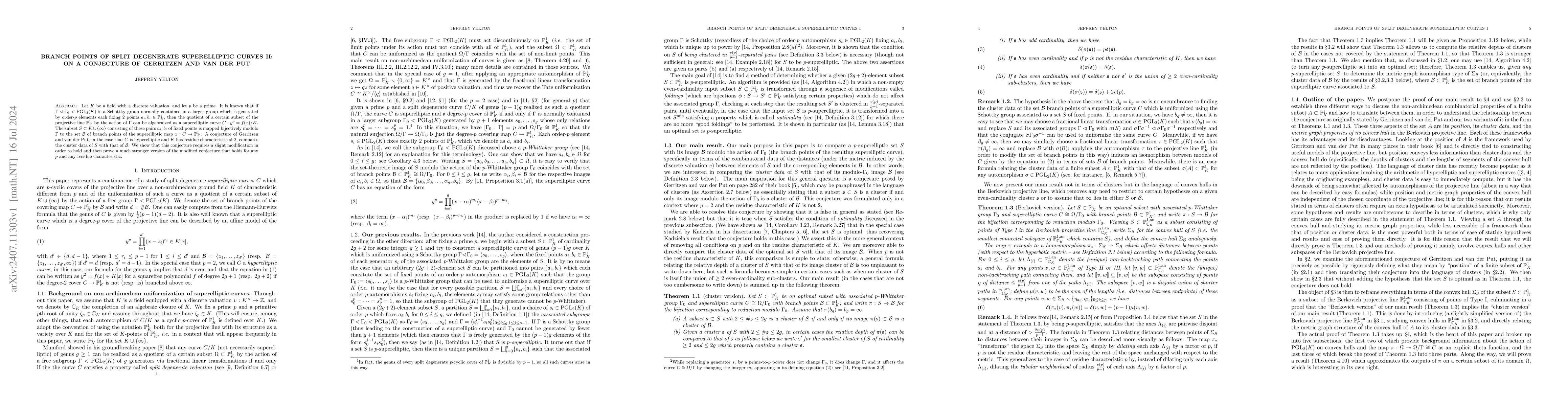 Thumbnail for Branch points of split degenerate superelliptic curves II: on a
  conjecture of Gerritzen and van der Put