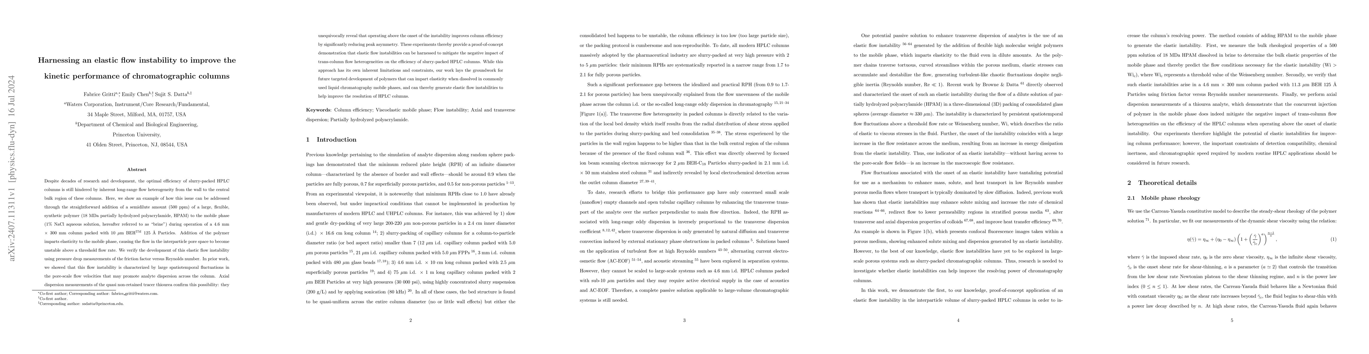 Thumbnail for Harnessing an elastic flow instability to improve the kinetic
  performance of chromatographic columns