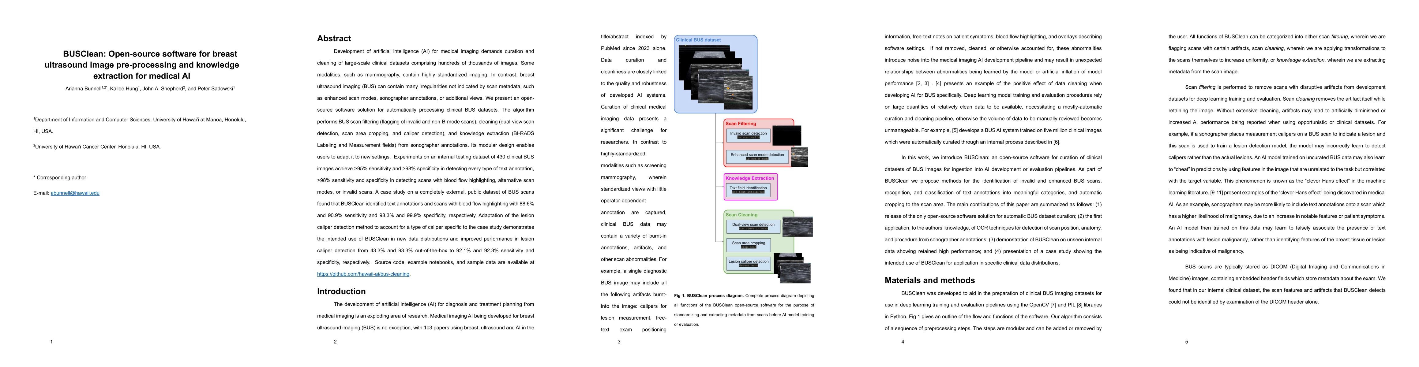 Thumbnail for BUSClean: Open-source software for breast ultrasound image
  pre-processing and knowledge extraction for medical AI
