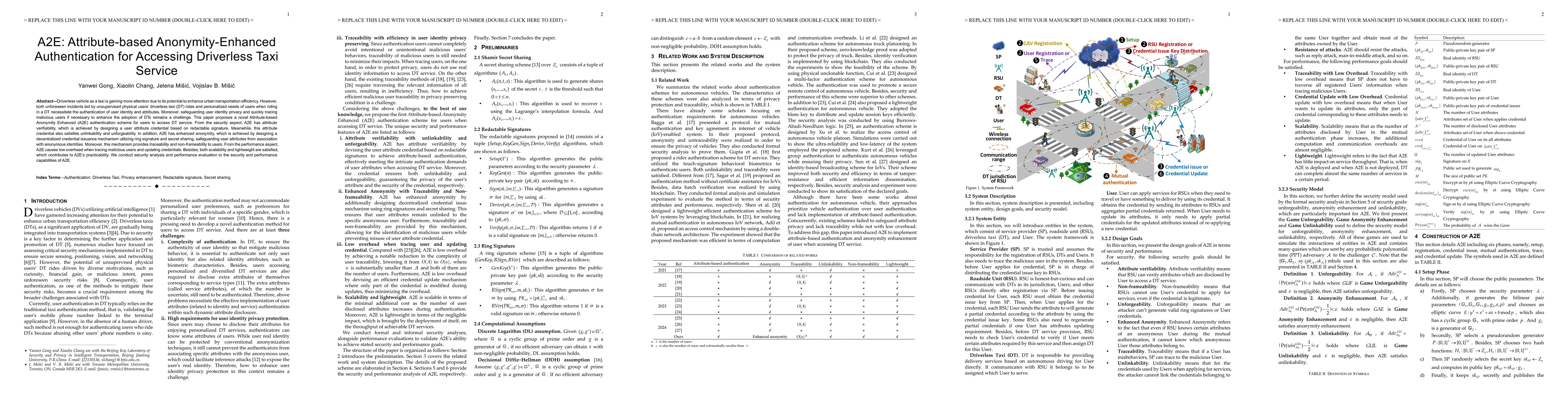 Thumbnail for A2E: Attribute-based Anonymity-Enhanced Authentication for Accessing
  Driverless Taxi Service