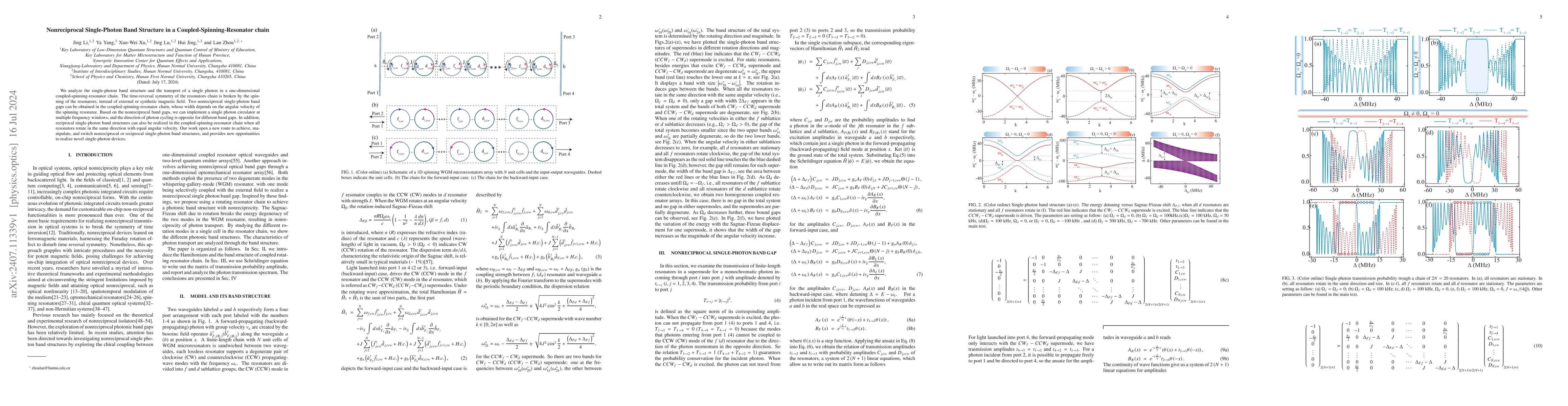 Thumbnail for Nonreciprocal Single-Photon Band Structure in a
  Coupled-Spinning-Resonator chain
