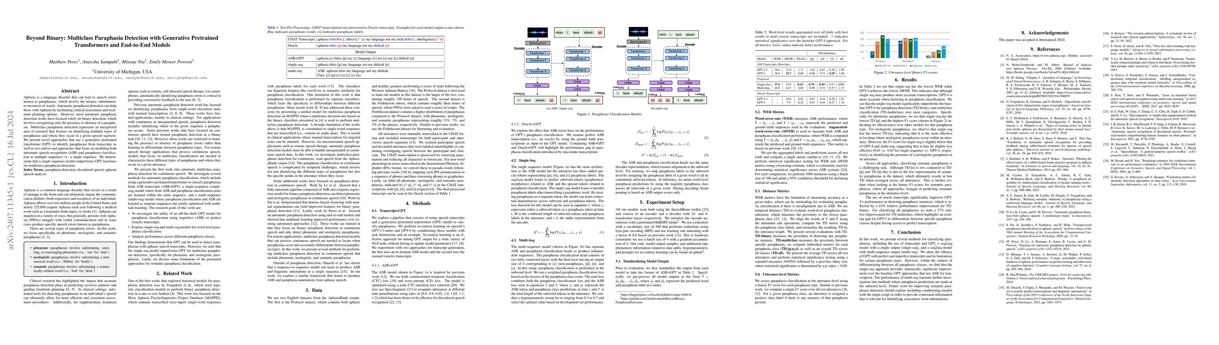 Thumbnail for Beyond Binary: Multiclass Paraphasia Detection with Generative
  Pretrained Transformers and End-to-End Models