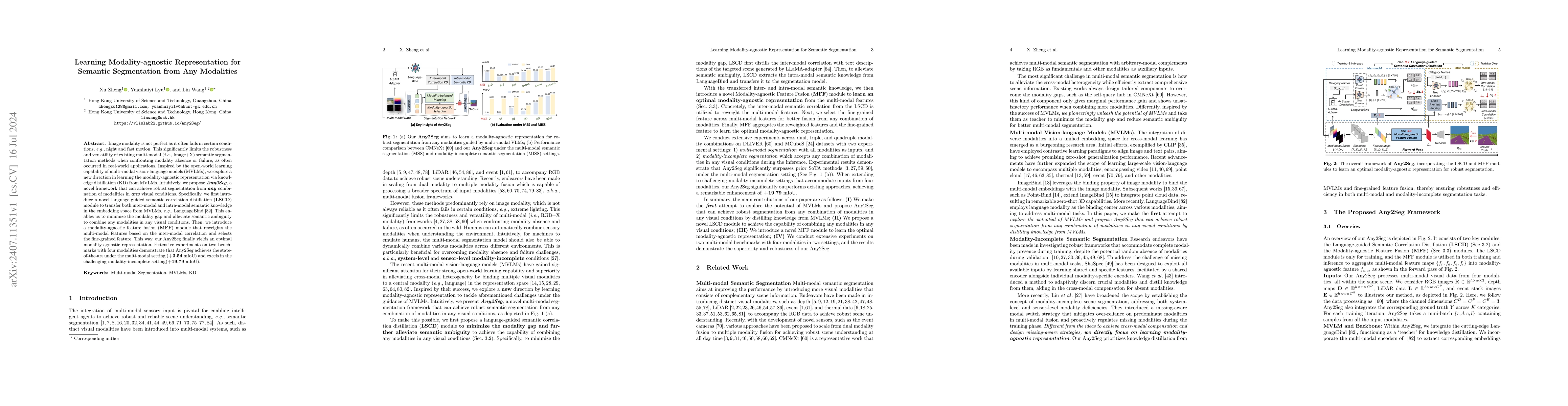 Thumbnail for Learning Modality-agnostic Representation for Semantic Segmentation from
  Any Modalities