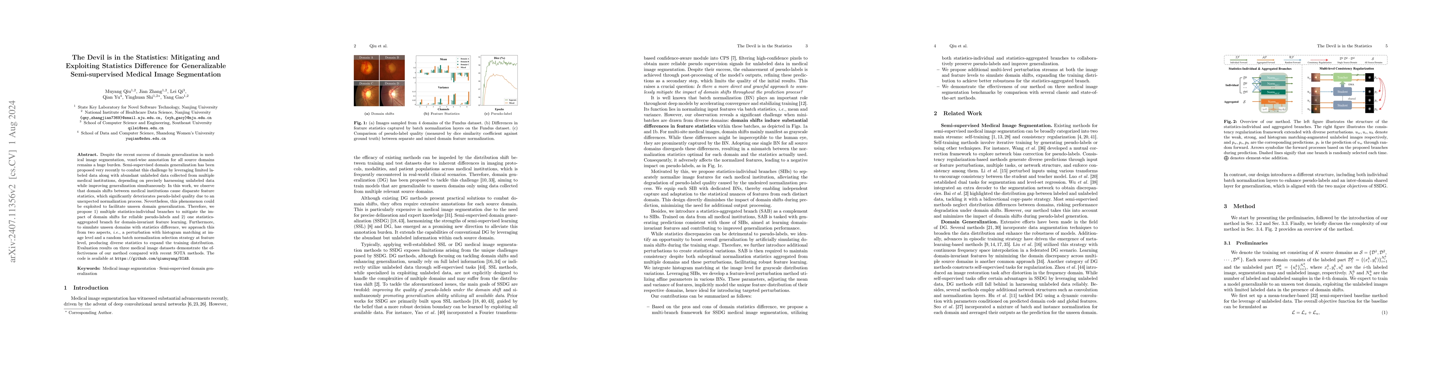 Thumbnail for The Devil is in the Statistics: Mitigating and Exploiting Statistics
  Difference for Generalizable Semi-supervised Medical Image Segmentation