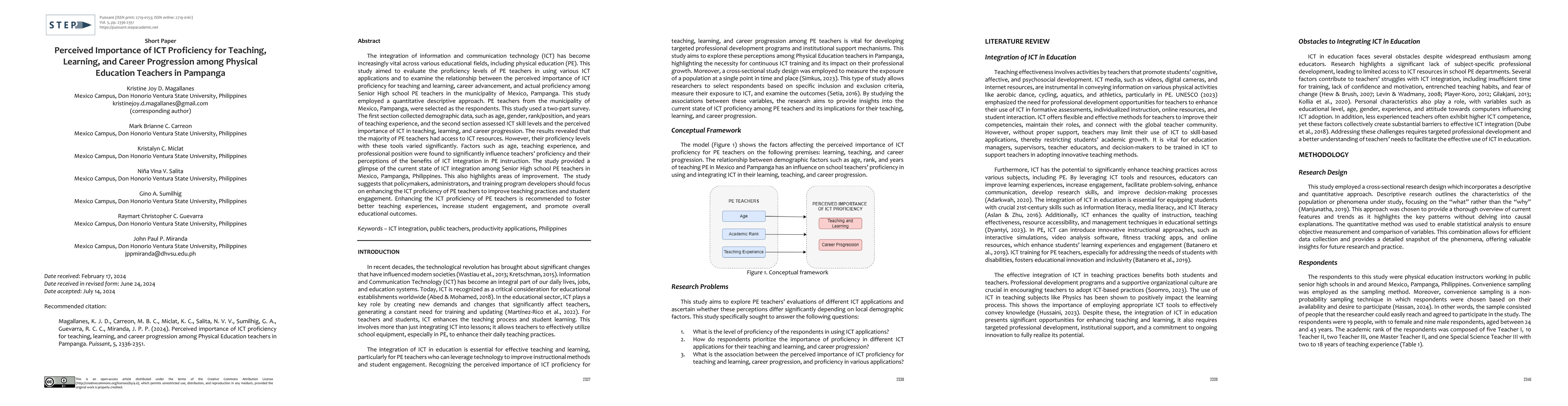 Thumbnail for Perceived Importance of ICT Proficiency for Teaching, Learning, and
  Career Progression among Physical Education Teachers in Pampanga