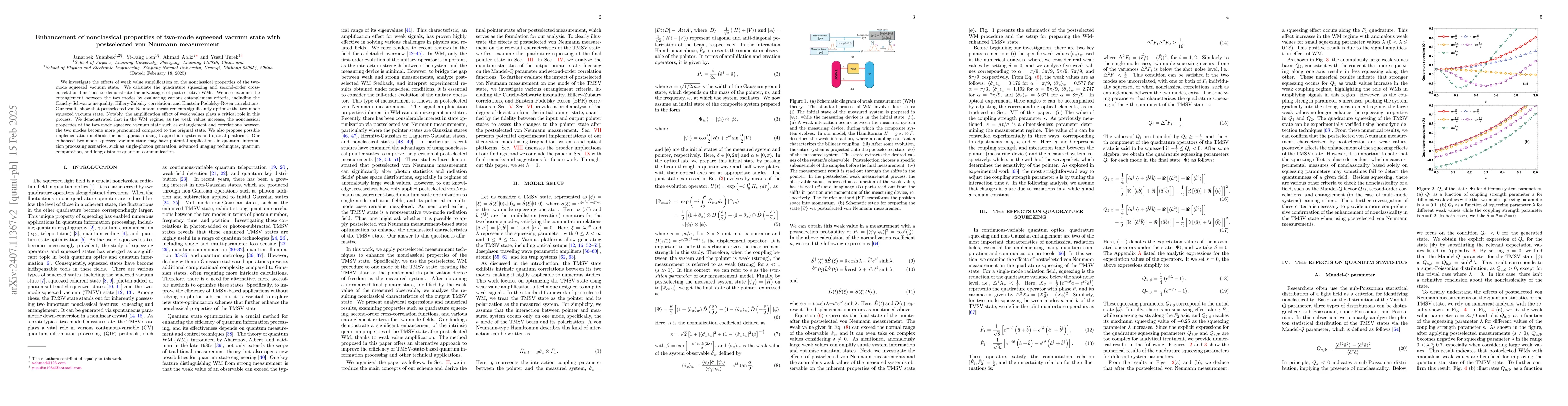 Thumbnail for Enhancement of nonclassical properties of two-mode squeezed vacuum state
  with postselected von Neumann measurement