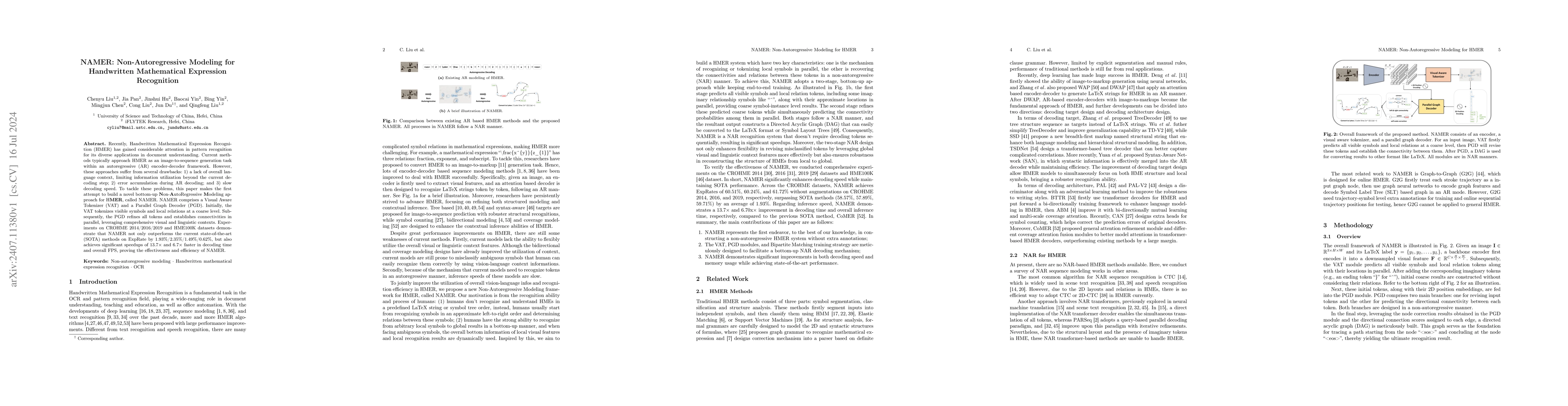 Thumbnail for NAMER: Non-Autoregressive Modeling for Handwritten Mathematical
  Expression Recognition