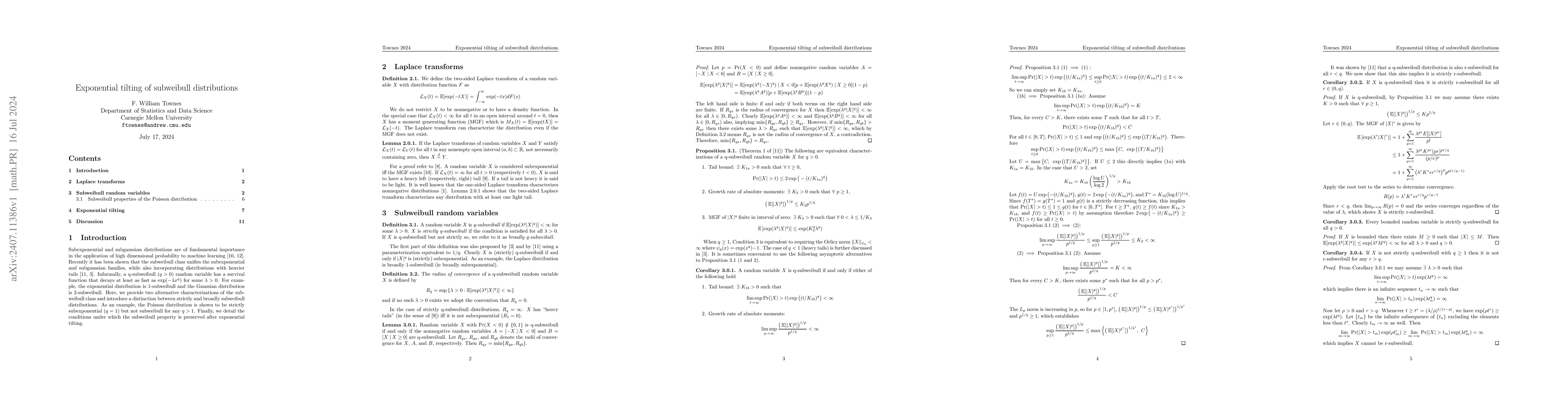 Thumbnail for Exponential tilting of subweibull distributions